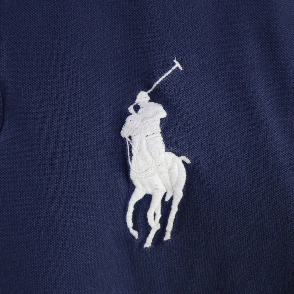 Polo Ralph Lauren Big Pony Custom Slim Fit Polo XL Navy Blue Cotton Mesh 3 Patch